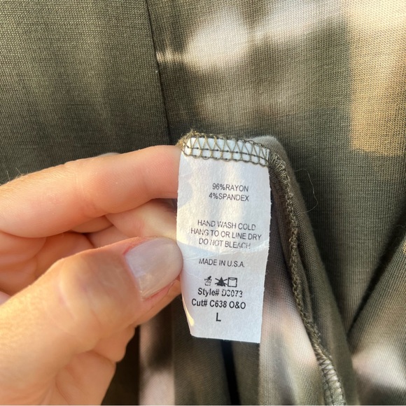 Green and White Maxi Dress, Tie Dye with pockets, Jersey knit stretch Large long - Picture 9 of 9